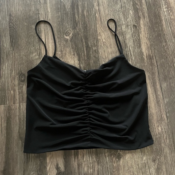 NWOT Zara Black Ruched Spaghetti Strap Cropped Tank Sz M - Picture 1 of 4